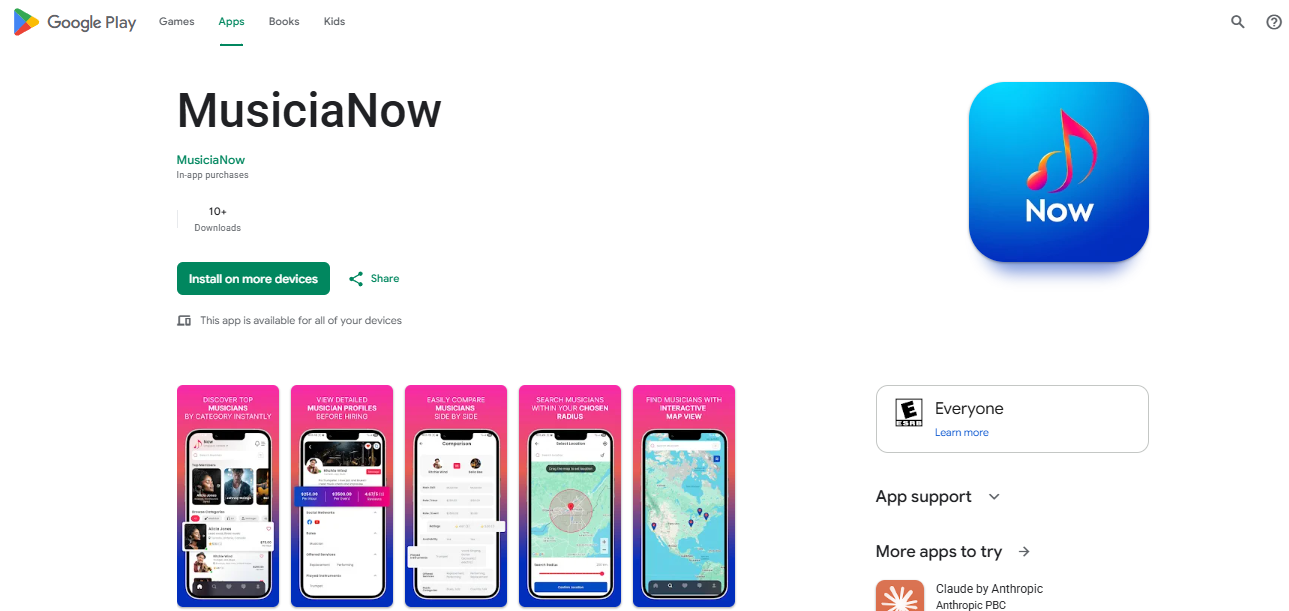 Supplied MusiciaNow Google Play listing screenshot